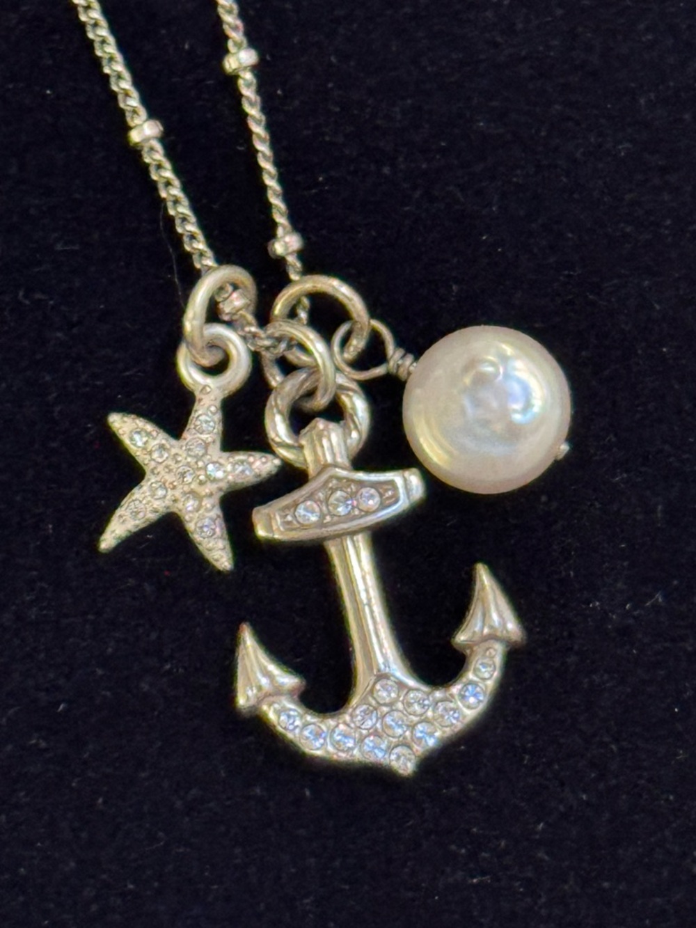 Brighton Silver Anchor & Starfish Pendant Necklace with Pearl Accent